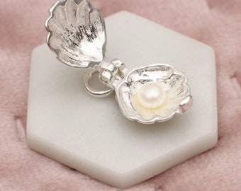 Sterling Silver Oyster Shell & Pearl Charm