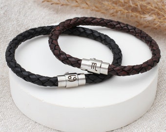Personalised Zodiac Symbol Leather Bracelet