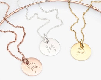 Personalised Gold Plated or Silver Initial Disc Necklaces