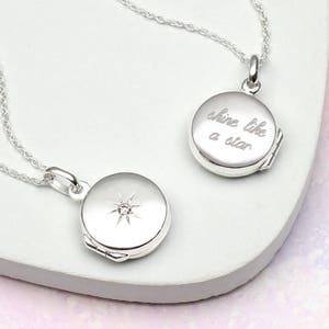 Personalised Silver Star Set Disc Locket • Photo Necklace •