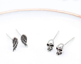 Silver Tiny Skull & Wing Earrings