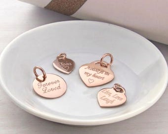 Personalised 18ct Rose Gold Plated Heart & Disc Charms