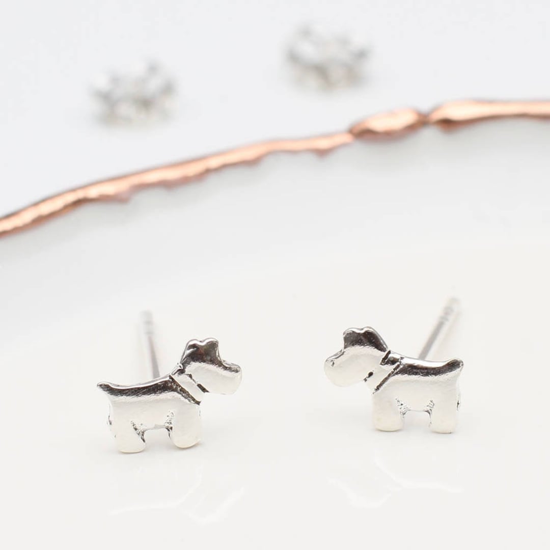 Dew Orecchini A Bottone In Argento Sterling A Forma Di Scottie Dog, Modello Mini Dinky, 4863HP024 - Gioielli Per Donna, Idea Regalo