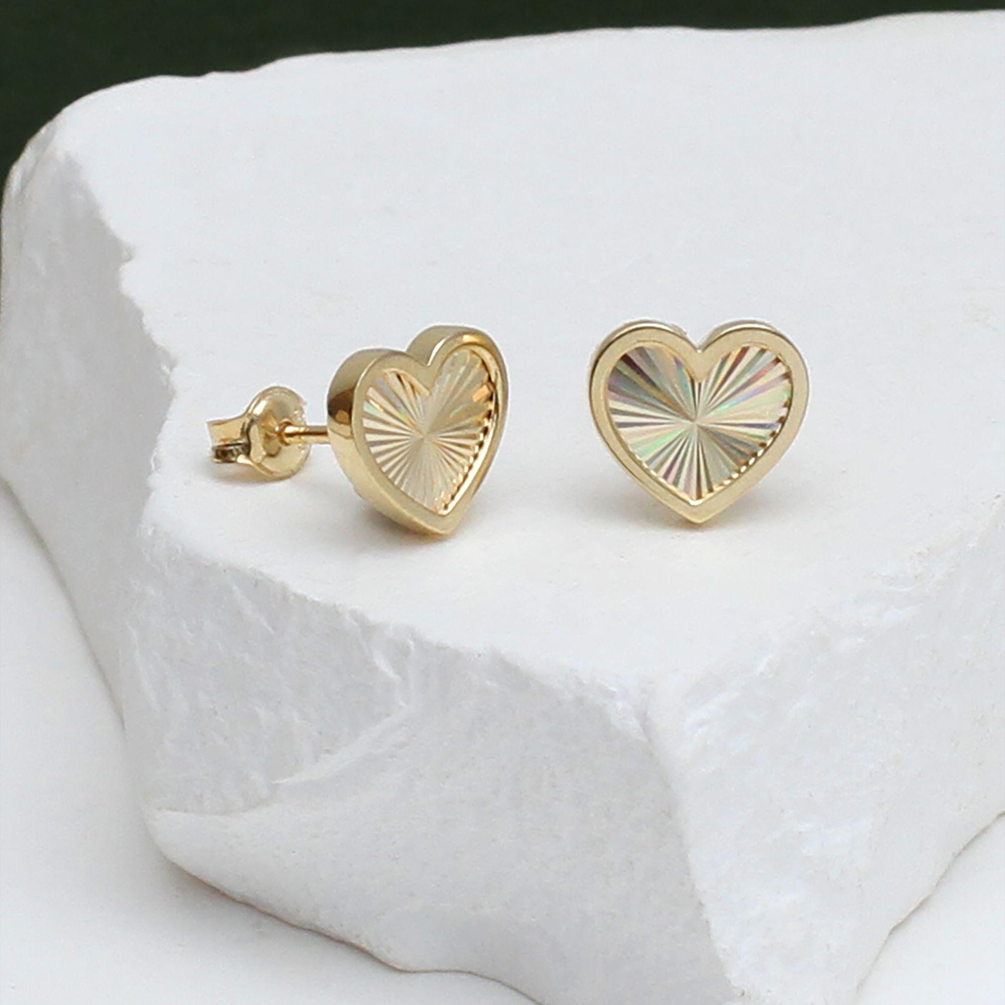 9ct Yellow Gold Rainbow Heart Stud Earrings UK
