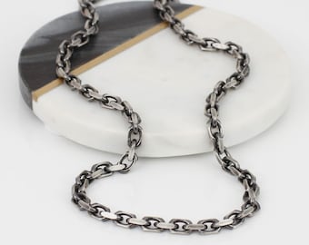 Men's Oxidised Silver Anchor Chain