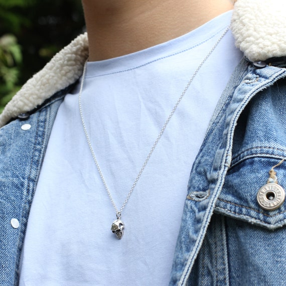 Mens Sterling Silver Skull Necklace - Etsy