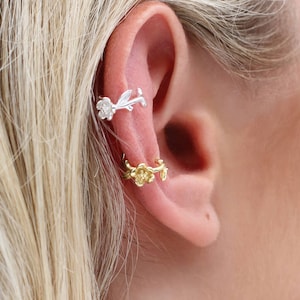 Gold Plated or Silver Flower Earring Cuffs