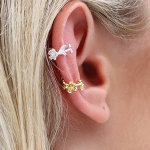 Gold Plated or Silver Flower Earring Cuffs