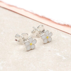 Silver & Pastel Enamel Daisy Stud Earrings White