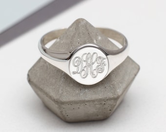Men&#39;s Sterling Silver Monogram Signet Ring • Husband Gifts • Engraved Jewellery •