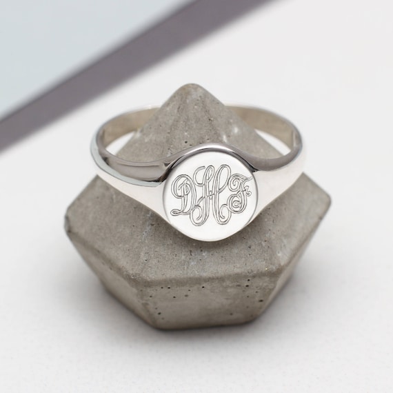 Men's Sterling Silver Monogram Signet Ring • Husband Gifts • Engraved  Jewellery •