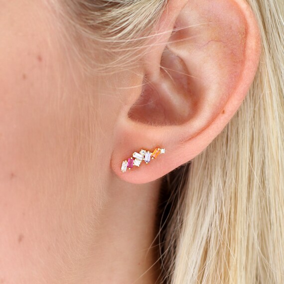 18ct Gold and Crystal Rainbow Climber Style Earrings Etsy Israel