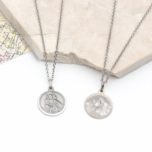 Silver St Christopher Necklace Mountain Scene