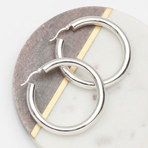 Sterling Silver Or Gold Chunky Tube Hoop Earrings image 3