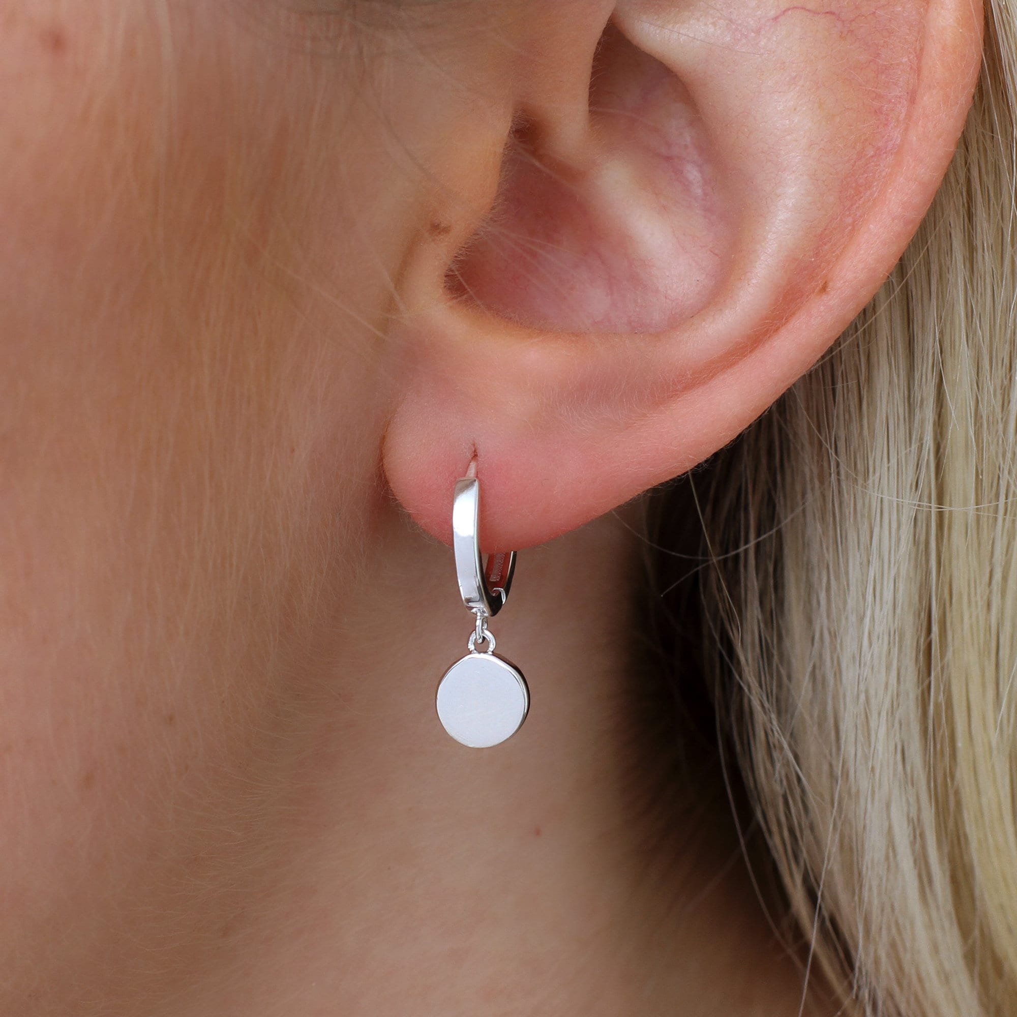 D Hoop Earrings In Sterling Silver And White Moissanite Gemstones For