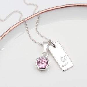 Personalised Birthstone Initial Tag Necklace • Birthday Necklace