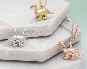 Silver or Gold Plated Diplodocus Dinosaur Necklace