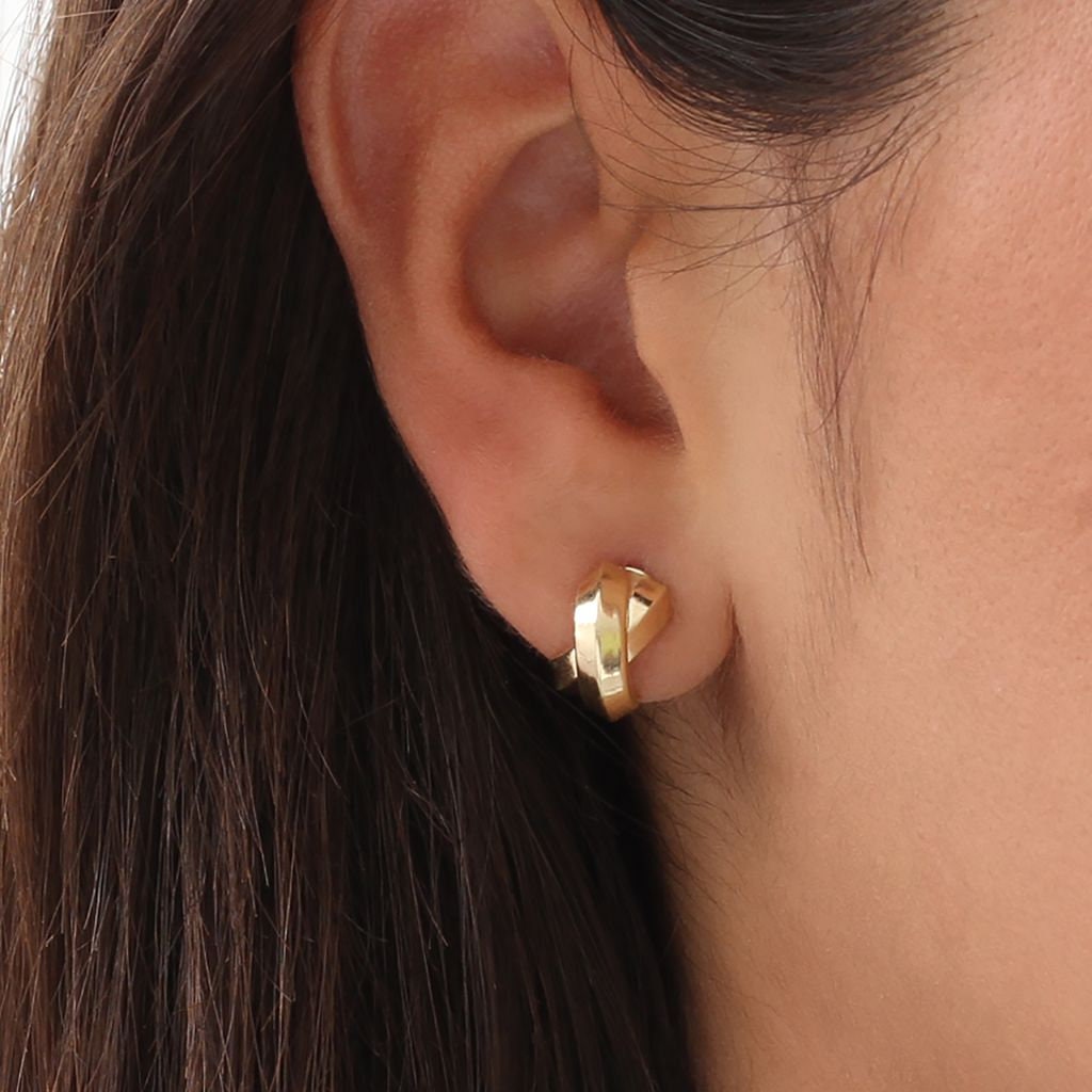 9ct Yellow Gold Kiss Huggie Stud Earrings • Solid Gold