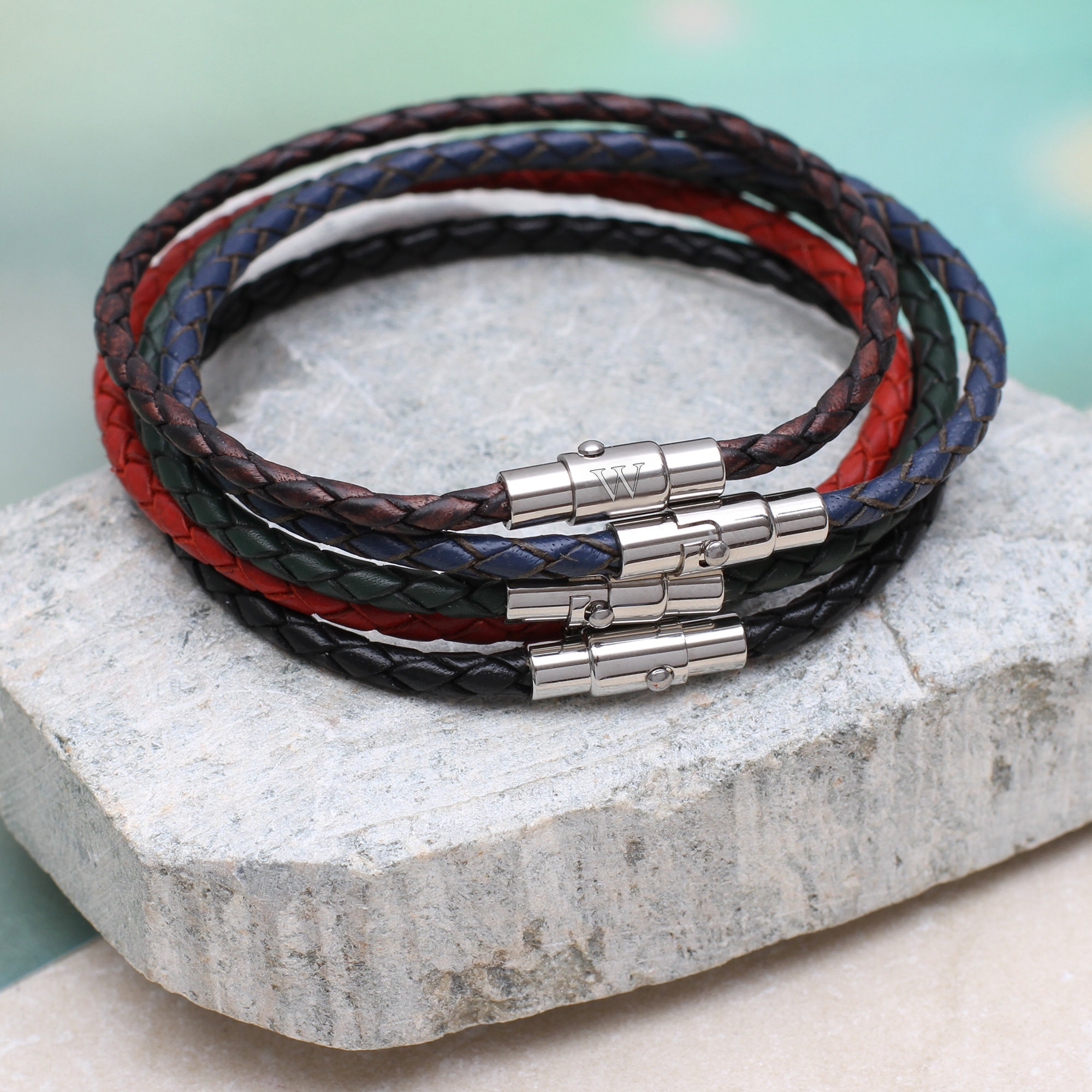 Men's Leather Bracelet with Initials