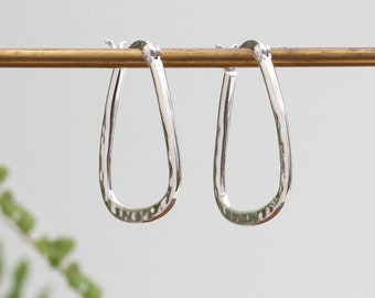 Silver Hammered Triangle Hoops