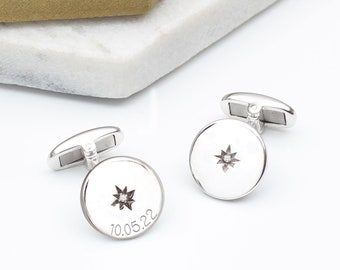 Personalised Diamond & Silver Cufflinks • Groomsmen Gifts •