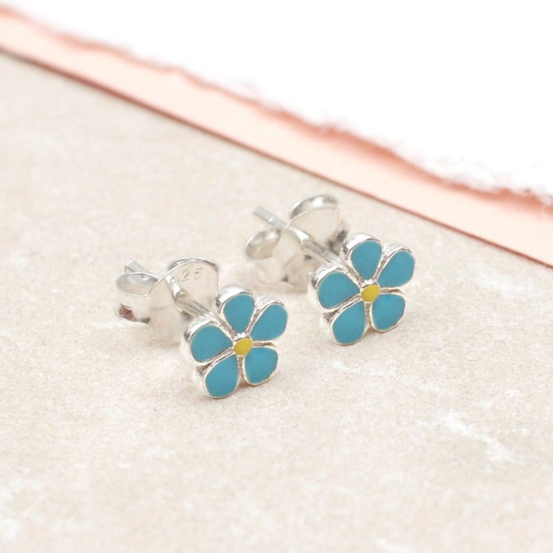 Silver & Pastel Enamel Daisy Stud Earrings Blue