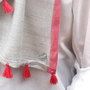 Personalised Contrast Tassel Scarf Accessories Grey/Coral Trim