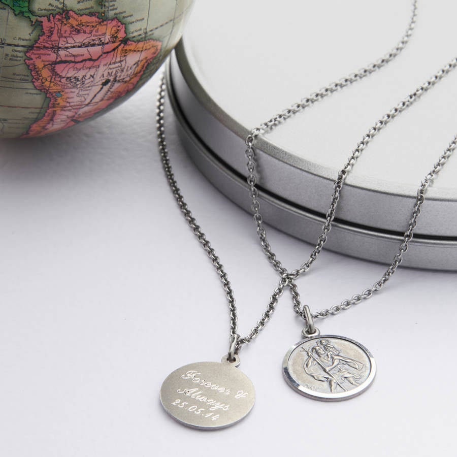 Herren Personalisierte oxidierte Silber St Christopher Halskette