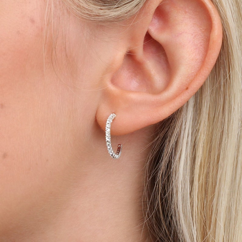 Sterling Silver And Crystal Set Half Hoop Earrings