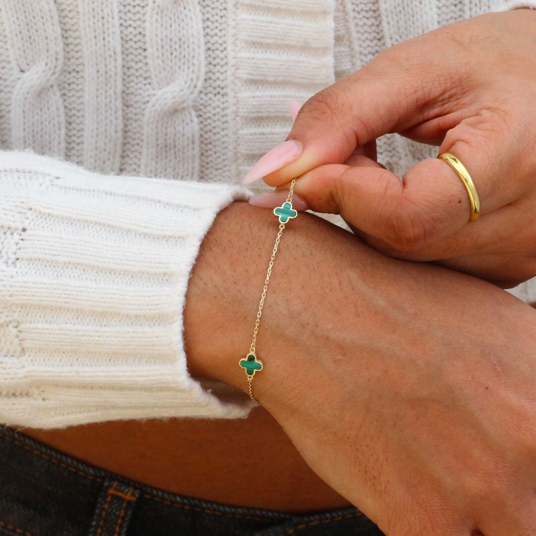 Green Van Cleef Bracelet 9ct Yellow Gold Green Clover Bracelet