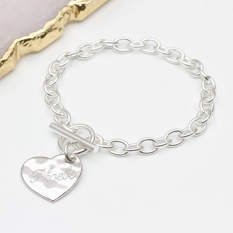 Personalised Sterling Silver Hammered Heart Bracelet