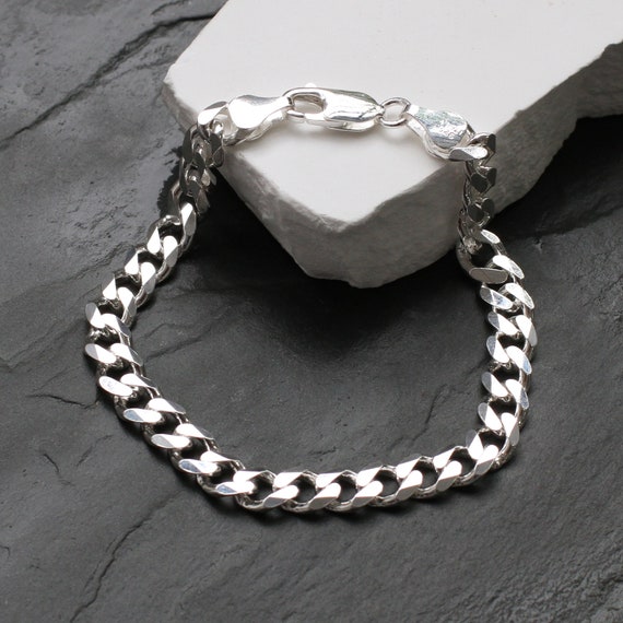 Men's Sterling Silver Diamond Cut Curb Chain Bracelet • Men's Chunky Chain  Bracelet