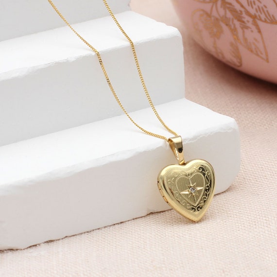 9ct Gold Diamond Set Heart Locket • Photo Locket • Solid Gold Locket