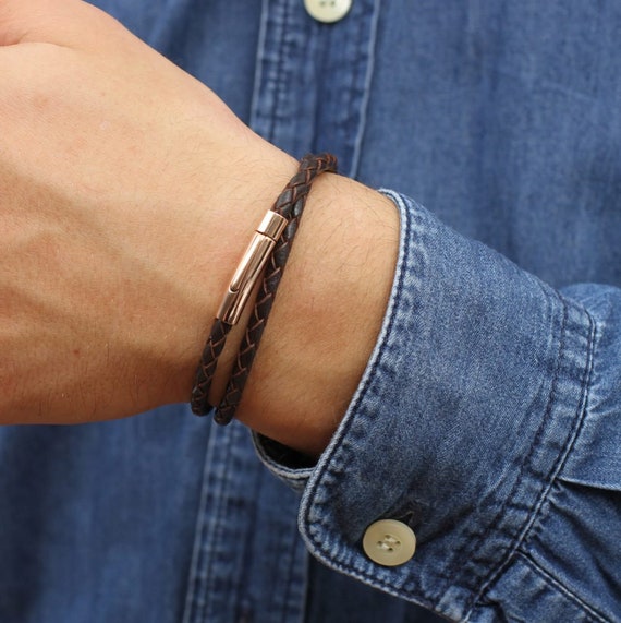 Men's Leather Bracelet | Embossed Natural Leather Bracelet