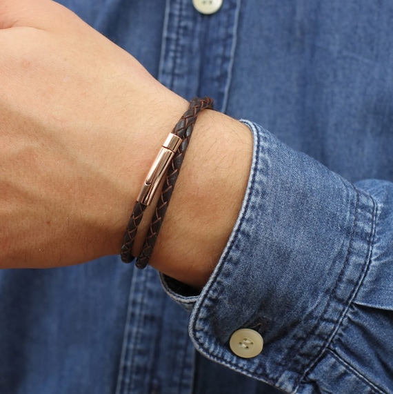 Golden Leather Bracelet For Men