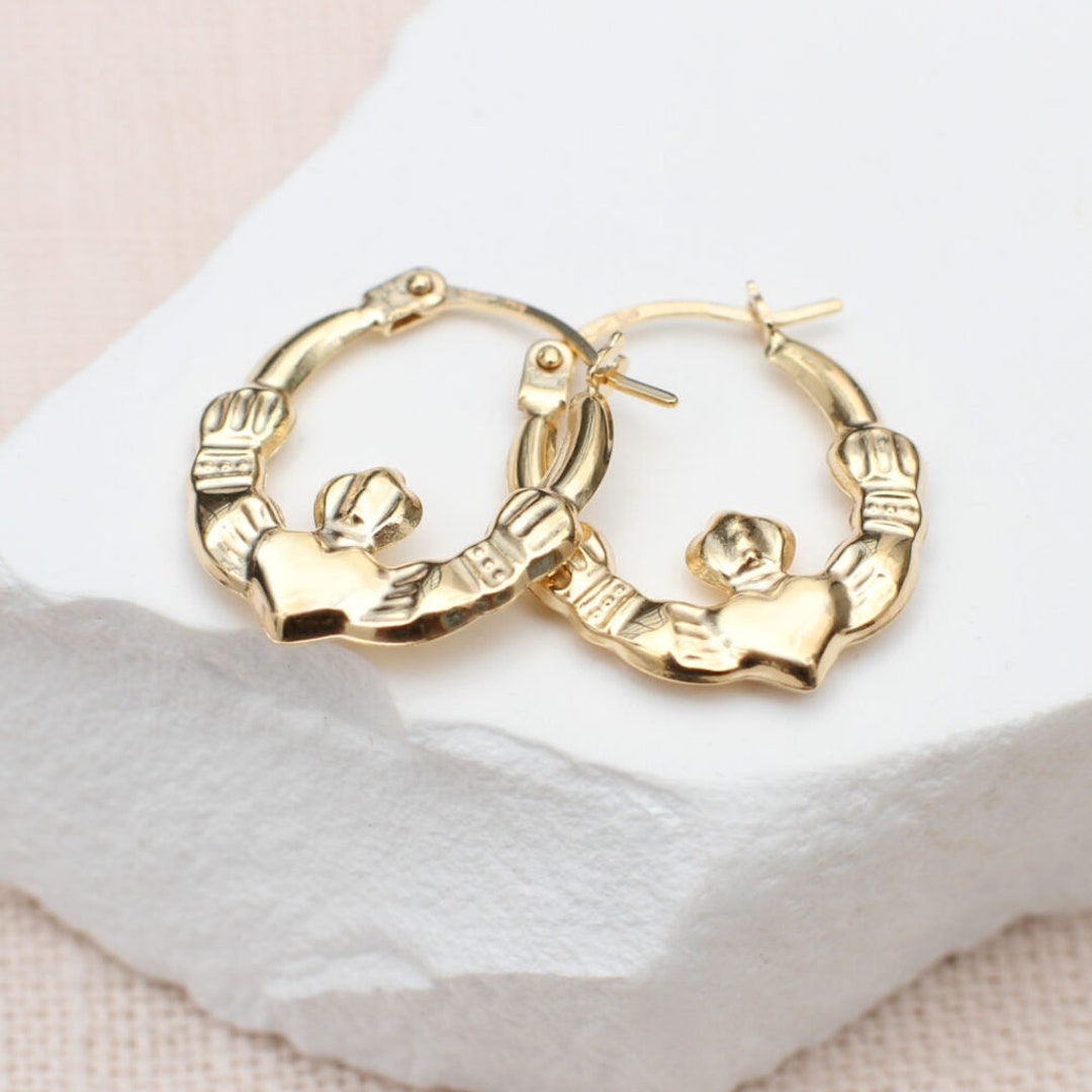 9ct Gold Claddagh Creole Hoop Earrings main image 1