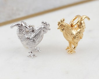 Sterling Silver Or Yellow Gold Plated Vermeil Chinese Zodiac Rooster Charm