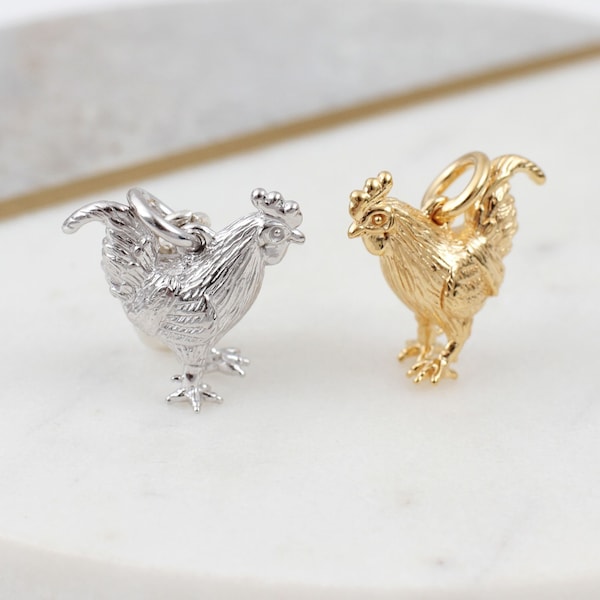 Sterling Silver Or Yellow Gold Plated Vermeil Chinese Zodiac Rooster Charm