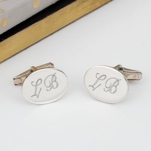 Personalised Heavyweight Sterling Silver Oval Cufflinks image 1