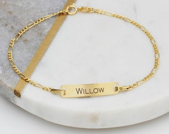 Personalised 9ct gold name plate bracelet