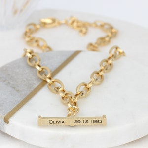 18ct Gold Or Silver Personalised T Bar Bracelet