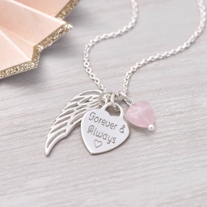 Personalised Silver Heart & Angel Wing Necklace