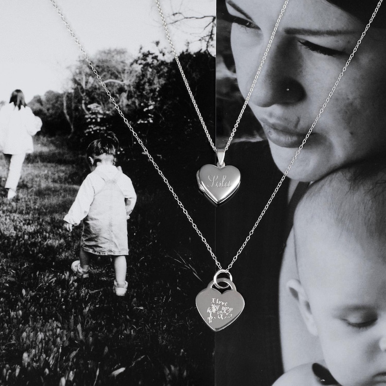 Personalisierte Silber Herz Locket • Foto Halskette Bild 4