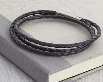 Mens Plaited Leather Wrap Bracelet