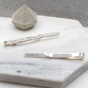 Personalised Hammered Sterling Silver Tie Clip Groomsmen Gifts Best Man image 1