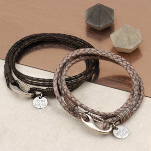 Men's Personalised Leather Triple Wrap Bracelet