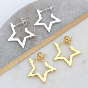 18ct Gold Plated Or Silver Star Hoop Stud Earrings