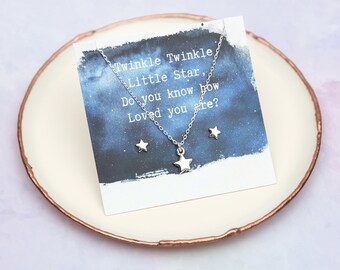Sterling Silver Tiny Star and Earring Set • Birthday Gift • Anniversary Gift