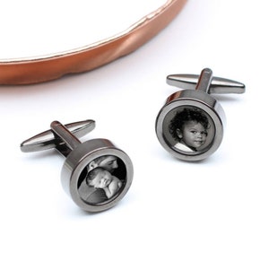 Personalised Secret Message & Photo Cufflinks Ruthenium (Black)