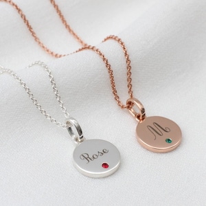 Personalised Sterling Silver Or Rose Gold Birthstone Disc Necklace • Name Necklace • Birthstone Necklace • Personalized Gift • Gifts For Her